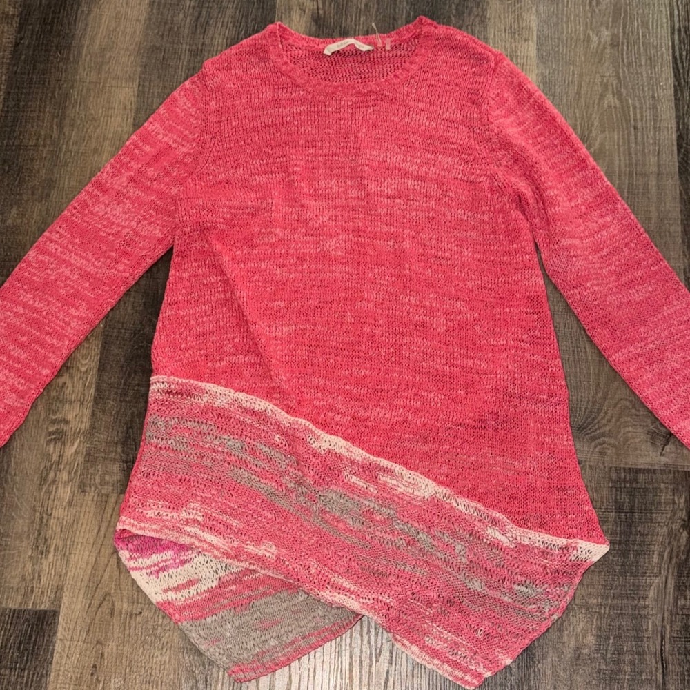 Soft Surroundings Pink Marled Open Knit Asymmetrical Sweater Womens Size Large